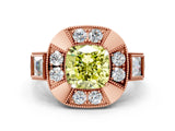 Rose gold Milgrain Fancy Yellow Cushion Cut Diamond Halo Split Shank Ring