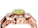 Rose gold Milgrain Fancy Yellow Cushion Cut Diamond Halo Split Shank Ring_4