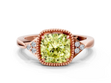 Rose gold Milgrain Fancy Yellow Cushion  Cut Diamond Ring with Tapered Pave Band and Four Prong Setting_3