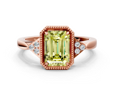 Rose gold Milgrain Fancy Yellow Emerald  Cut Diamond Ring with Tapered Pave Band and Four Prong Setting_3