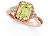 Rose gold Milgrain Fancy Yellow Emerald  Cut Diamond Ring with Tapered Pave Band and Four Prong Setting_4