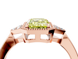 Rose gold Milgrain Fancy Yellow Emerald  Cut Diamond Ring with Tapered Pave Band and Four Prong Setting_7