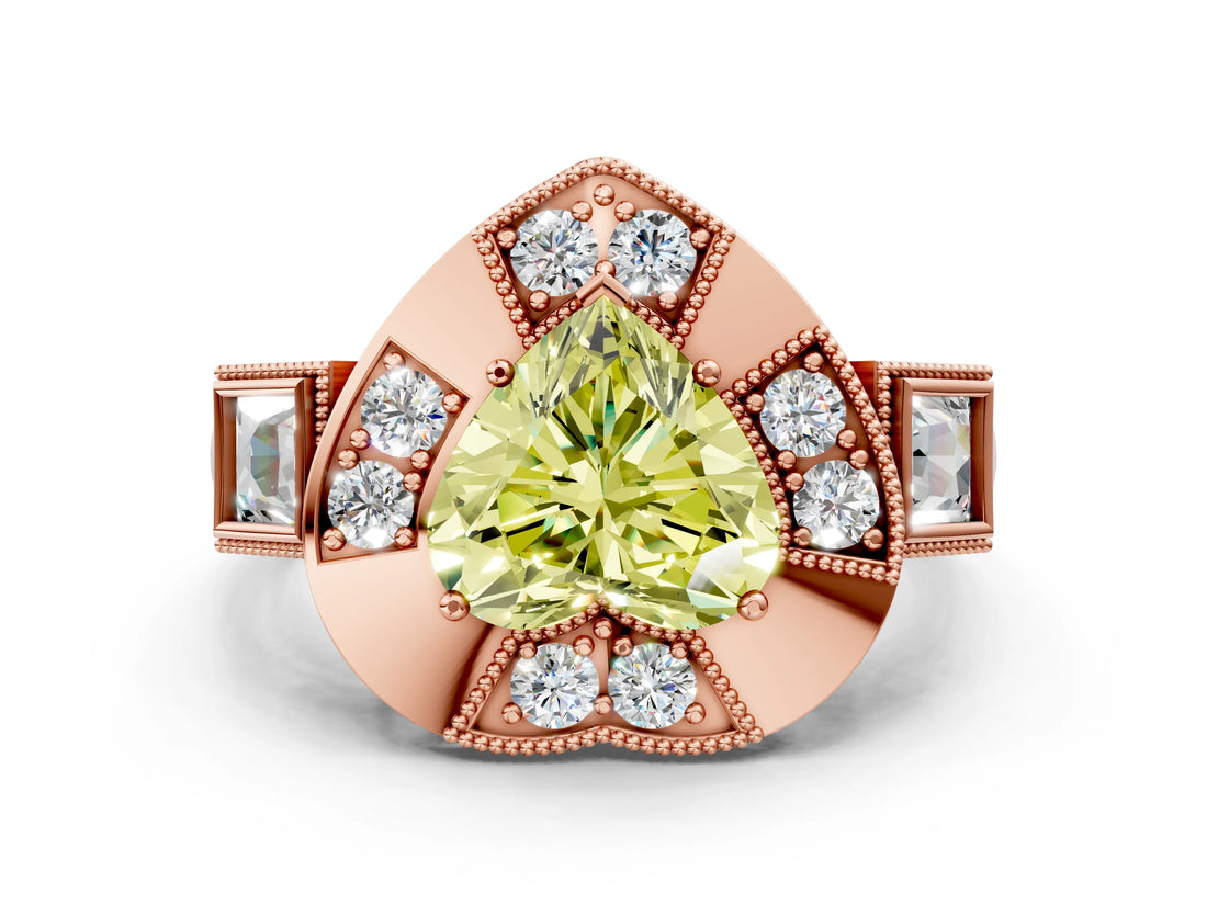 Rose gold Milgrain Fancy Yellow Heart Cut Diamond Halo Split Shank Ring_18