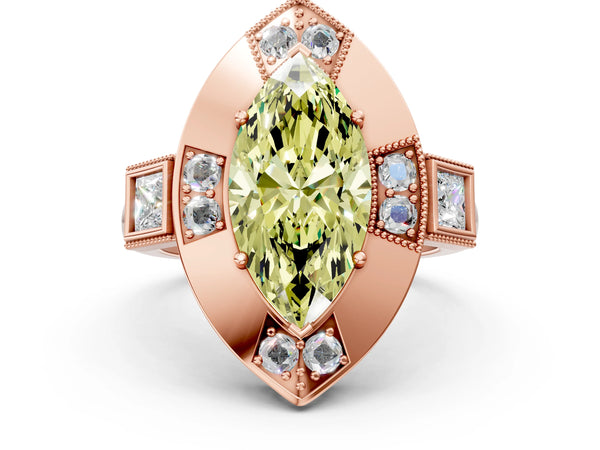 Rose Gold Marquise Vintage Halo Engagement Ring Setting for Fancy Yellow Center - Design RJ-711