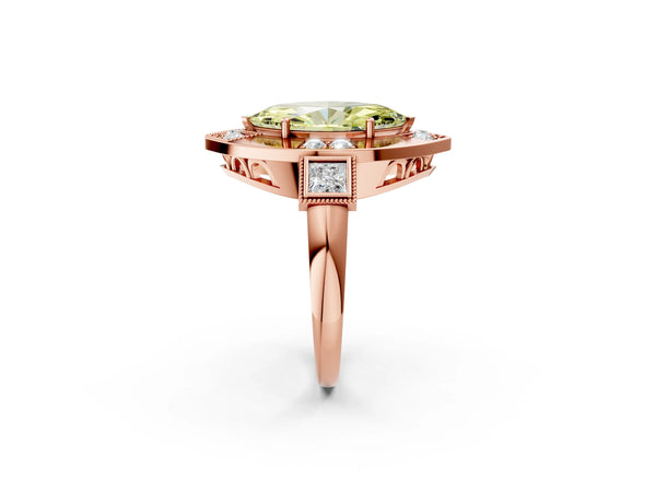 Rose Gold Marquise Vintage Halo Engagement Ring Setting for Fancy Yellow Center - Design RJ-711