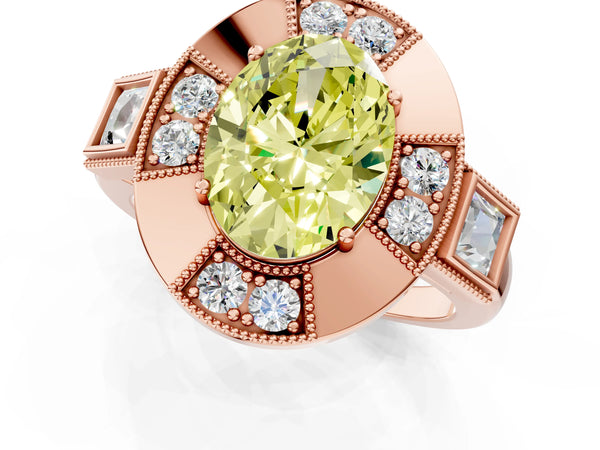 Rose Gold Oval Vintage Halo Engagement Ring Setting for Fancy Yellow Center - Design RJ-711