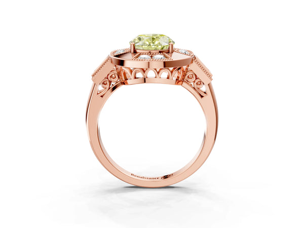Rose Gold Oval Vintage Halo Engagement Ring Setting for Fancy Yellow Center - Design RJ-711