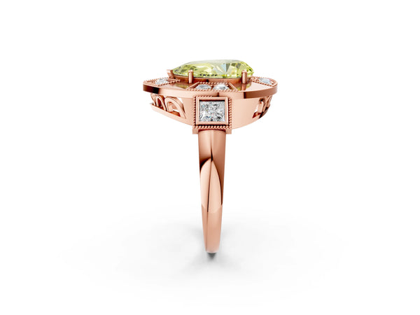 Rose Gold Pear-Shaped Vintage Halo Engagement Ring Setting for Fancy Yellow Center - Design RJ-711