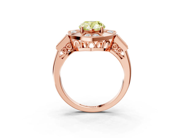 Rose Gold Pear-Shaped Vintage Halo Engagement Ring Setting for Fancy Yellow Center - Design RJ-711