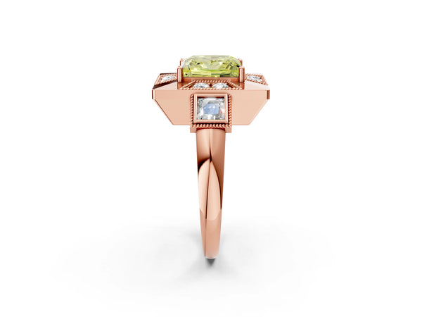 Rose Gold Princess Cut Vintage Halo Engagement Ring Setting for Fancy Yellow Center - Design RJ-711