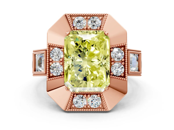 Rose Gold Radiant Cut Vintage Halo Engagement Ring Setting for Fancy Yellow Center - Design RJ-711