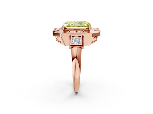Rose Gold Radiant Cut Vintage Halo Engagement Ring Setting for Fancy Yellow Center - Design RJ-711