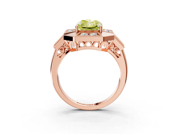 Rose Gold Radiant Cut Vintage Halo Engagement Ring Setting for Fancy Yellow Center - Design RJ-711