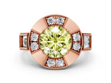 Rose gold Milgrain Fancy Yellow Round Cut Diamond Halo Split Shank Ring
