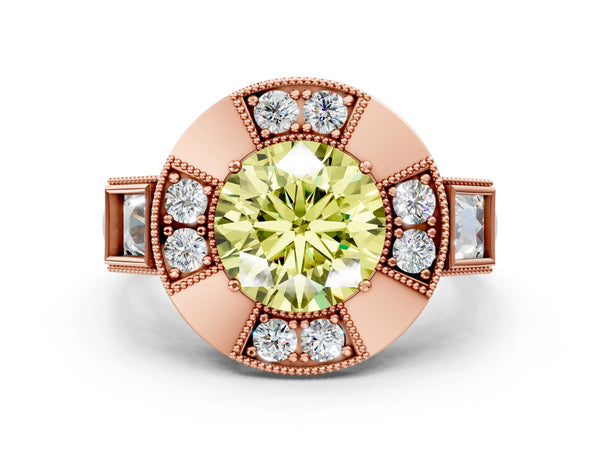 Rose Gold Round Vintage Halo Engagement Ring Setting for Fancy Yellow Center - Design RJ-711