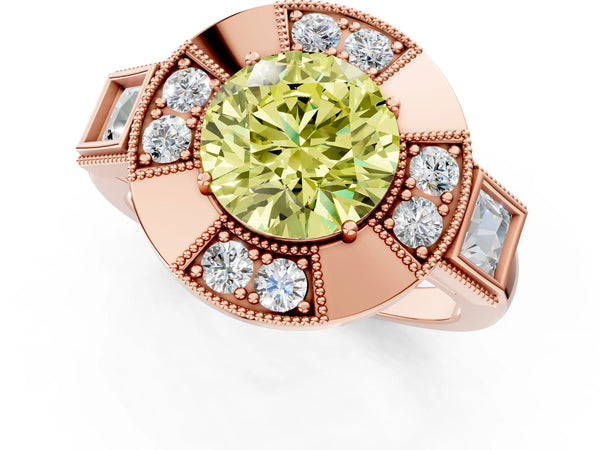 Rose Gold Round Vintage Halo Engagement Ring Setting for Fancy Yellow Center - Design RJ-711