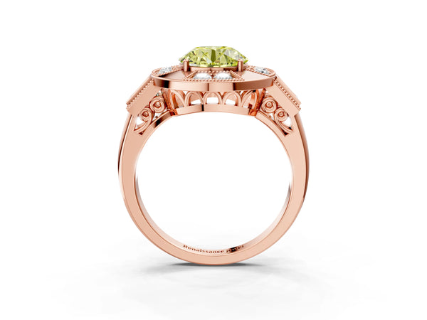 Rose Gold Round Vintage Halo Engagement Ring Setting for Fancy Yellow Center - Design RJ-711