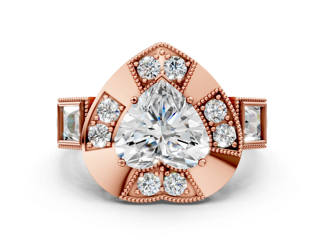 Rose gold Milgrain Heart Cut Diamond Halo Split Shank Ring_8