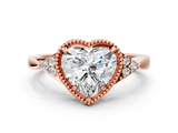 Rose gold Milgrain Heart Cut Diamond Ring with Tapered Pave Band and Four Prong Setting_3