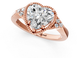 Rose gold Milgrain Heart Cut Diamond Ring with Tapered Pave Band and Four Prong Setting_4