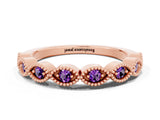Rose gold Milgrain Marquise Amethyst Half Eternity Band with Bezel Setting_18
