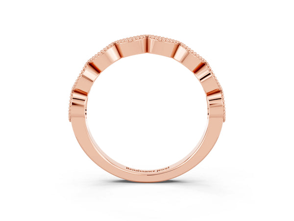 Rose Gold Round Aquamarine Vintage Milgrain Marquise Frame Half Eternity Band