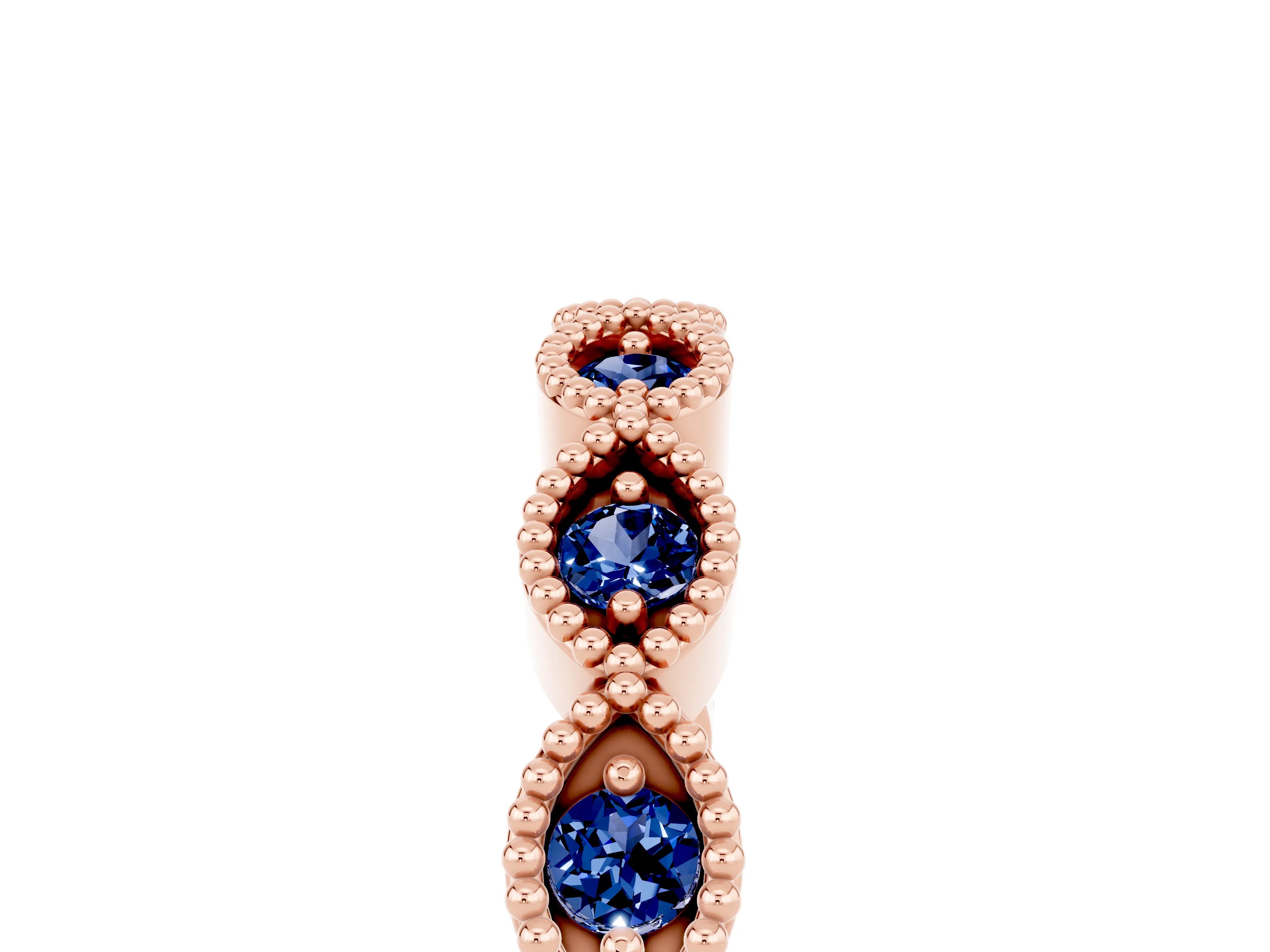 Rose gold Milgrain Marquise Blue Sapphire Half Eternity Band with Bezel Setting_11