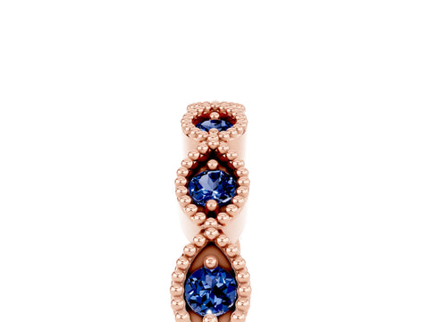 Rose gold Milgrain Marquise Blue Sapphire Half Eternity Band with Bezel Setting_11