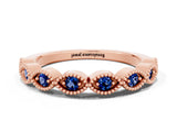 Rose gold Milgrain Marquise Blue Sapphire Half Eternity Band with Bezel Setting_18