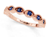 Rose gold Milgrain Marquise Blue Sapphire Half Eternity Band with Bezel Setting_19
