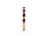 Rose gold Milgrain Marquise Blue Sapphire Half Eternity Band with Bezel Setting_20