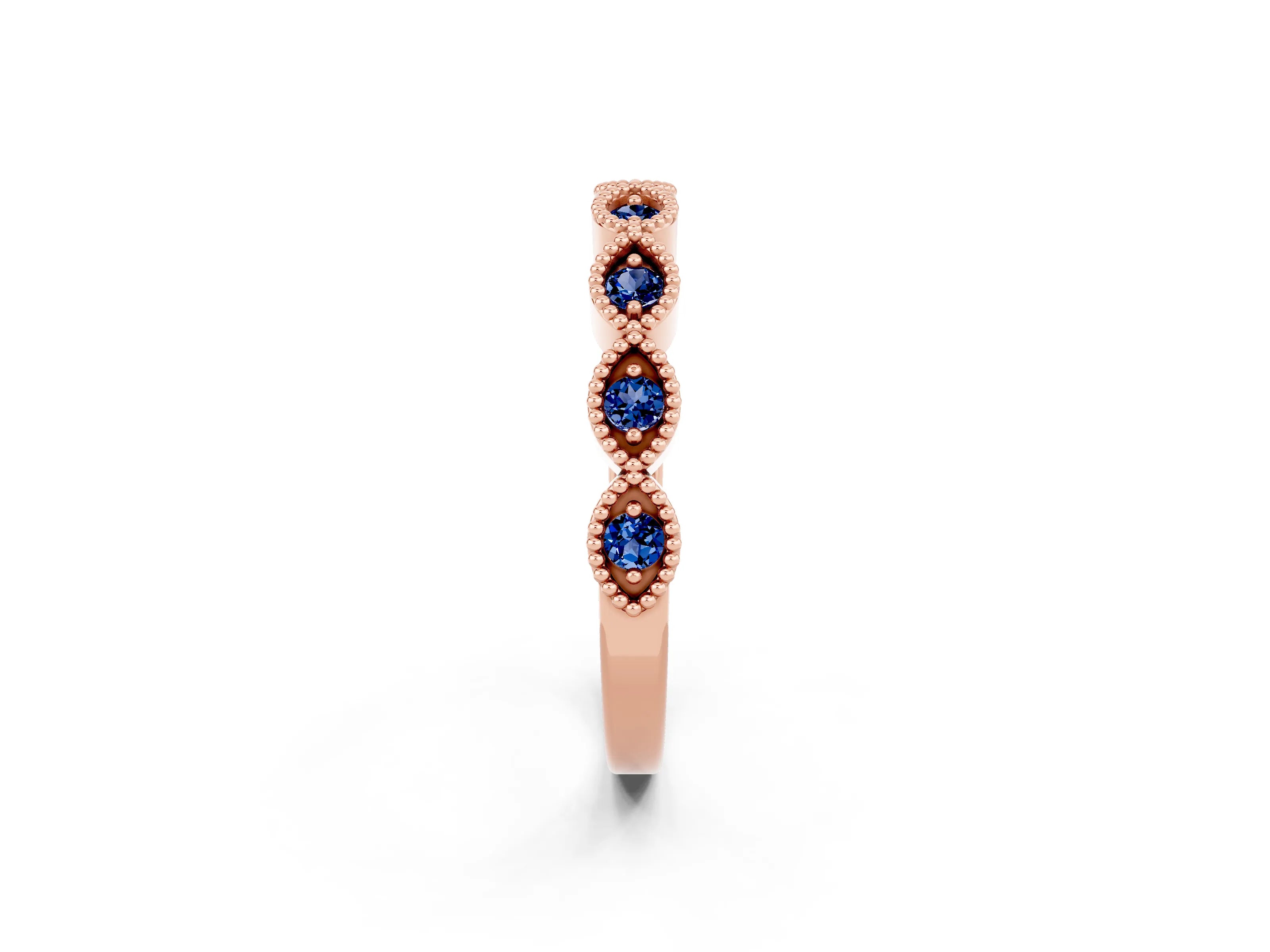 Rose gold Milgrain Marquise Blue Sapphire Half Eternity Band with Bezel Setting_8