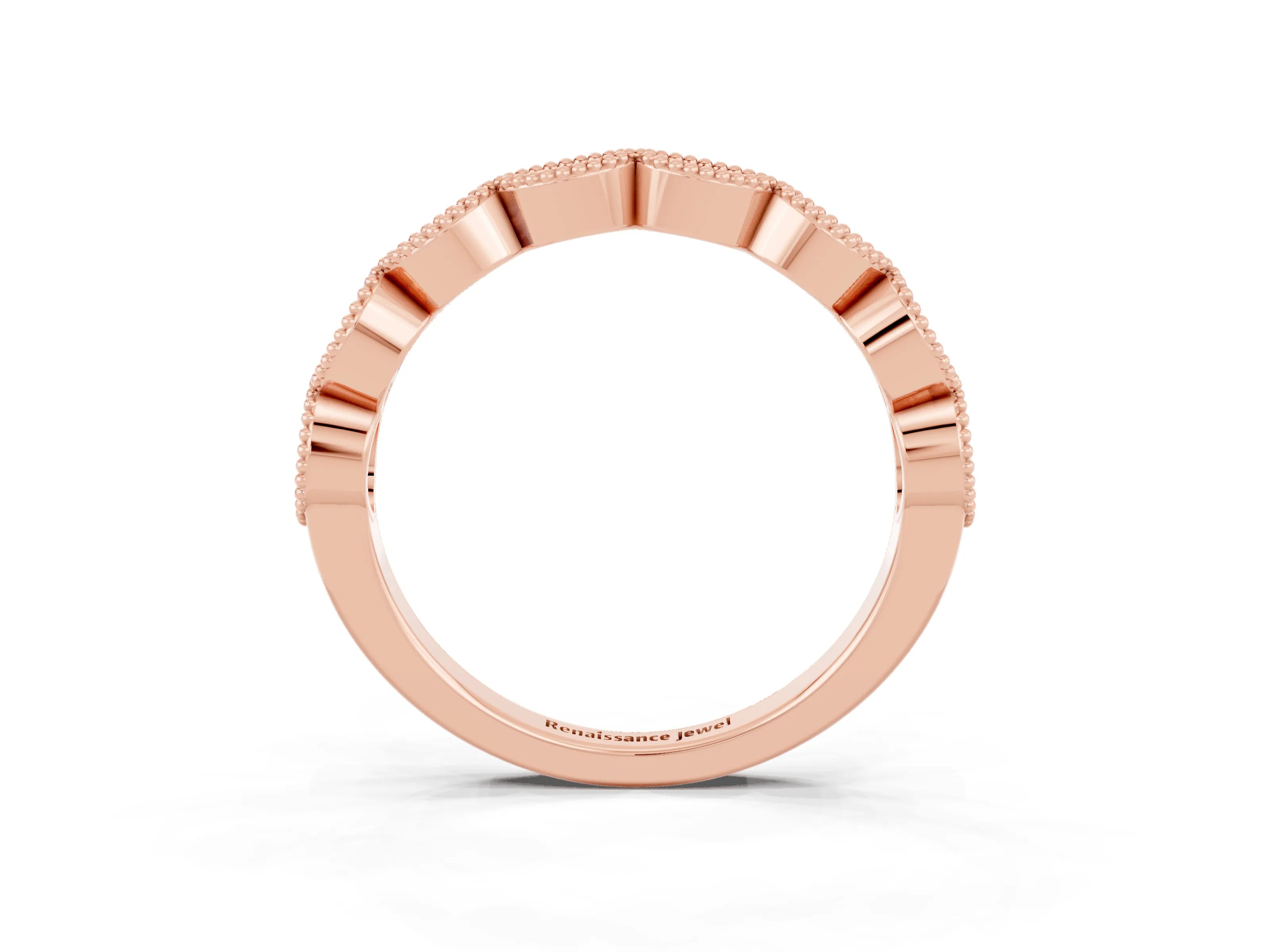 Rose gold Milgrain Marquise Blue Sapphire Half Eternity Band with Bezel Setting_9