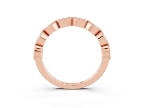 Rose gold Milgrain Marquise Blue Sapphire Half Eternity Band with Bezel Setting_9