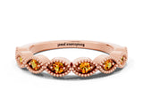 Rose gold Milgrain Marquise Citrine Half Eternity Band with Bezel Setting_18