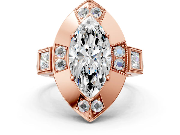 Rose Gold Marquise Vintage Halo Engagement Ring Setting