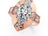 Rose gold Milgrain Marquise Cut Diamond Halo Split Shank Ring_9