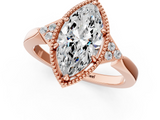 Rose gold Milgrain Marquise Cut Diamond Ring with Tapered Pave Band and Four Prong Setting_4