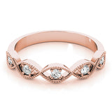 Rose gold Milgrain Marquise Diamond Band with Round Cut Stones and Bezel Setting 1