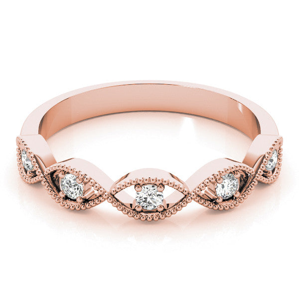 Rose gold Milgrain Marquise Diamond Band with Round Cut Stones and Bezel Setting