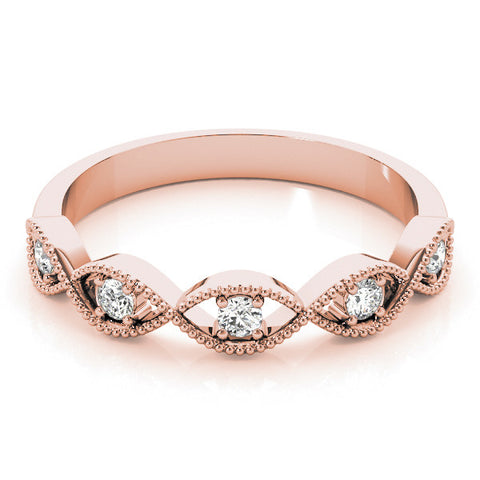 Rose gold Milgrain Marquise Diamond Band with Round Cut Stones and Bezel Setting 1