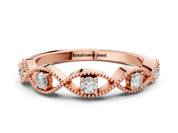 Rose gold Milgrain Marquise Diamond Band with Round Cut Stones and Bezel Setting