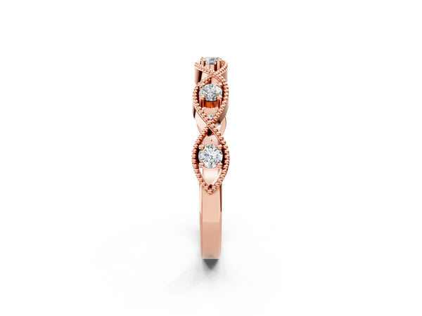 Rose gold Milgrain Marquise Diamond Band with Round Cut Stones and Bezel Setting