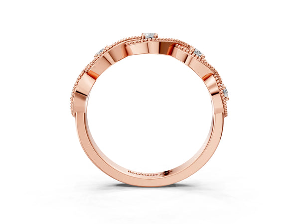 Rose gold Milgrain Marquise Diamond Band with Round Cut Stones and Bezel Setting