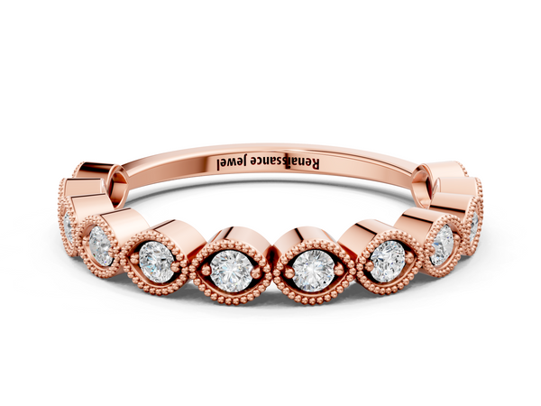 Rose gold Milgrain Marquise Diamond Eternity Band with Bezel Setting