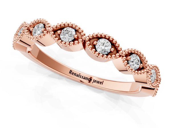 Rose gold Milgrain Marquise Diamond Half Eternity Band with Bezel Setting