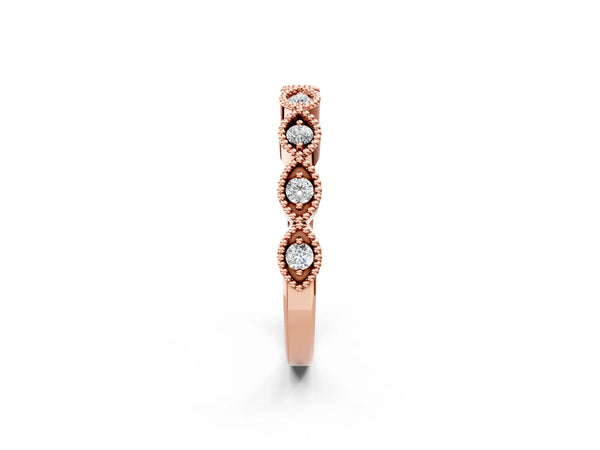 Rose gold Milgrain Marquise Diamond Half Eternity Band with Bezel Setting