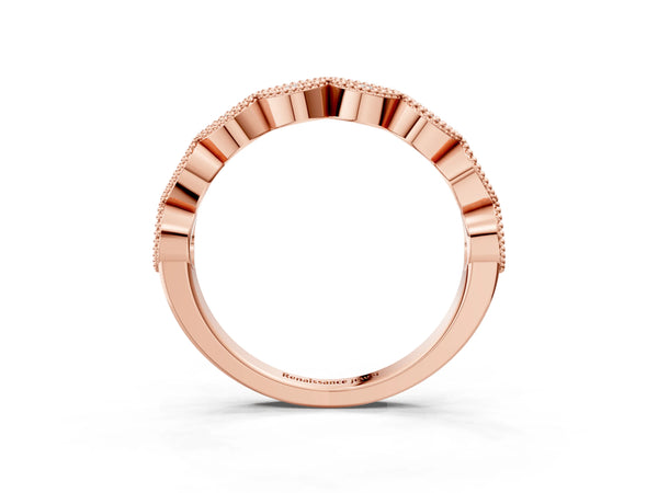 Rose gold Milgrain Marquise Diamond Half Eternity Band with Bezel Setting