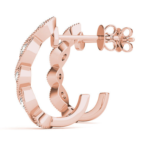 Rose gold Milgrain Marquise Diamond Hoop Earrings with Bezel Setting 1