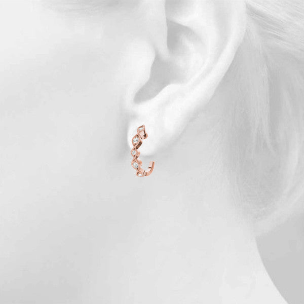 Rose gold Milgrain Marquise Diamond Hoop Earrings with Bezel Setting 4